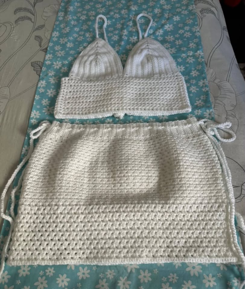 Ensemble Blanc Crochet - Haut + Jupe | 100% Fait Main 🤍