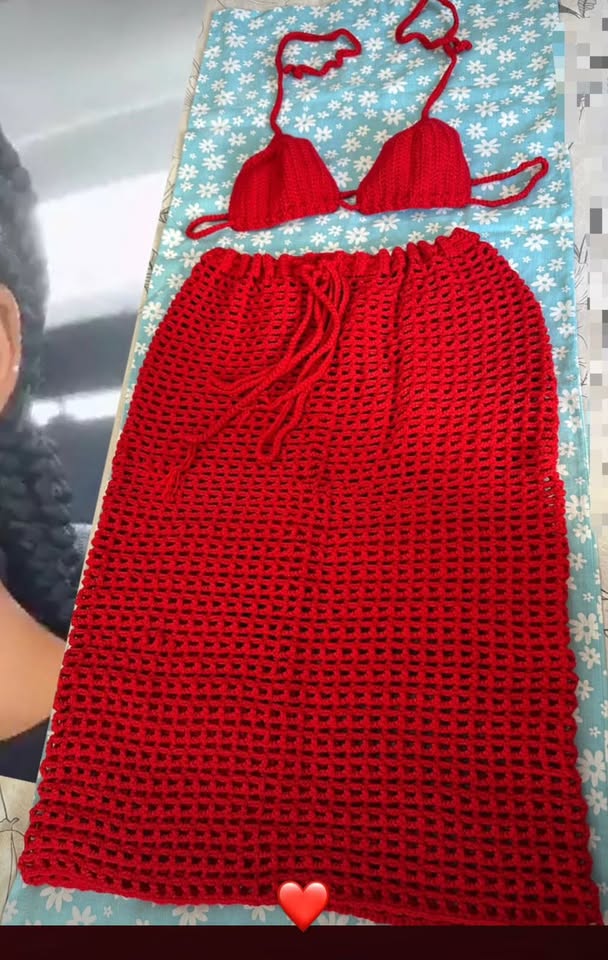 Ensemble de plage 2 pièces au crochet – Rouge